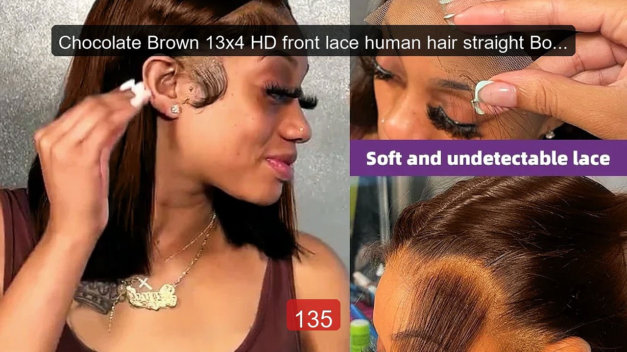 Chocolate Brown 13x4 HD front lace human hair straight Bob wipes wo... -- Top Rated 2026 | Buy Now!