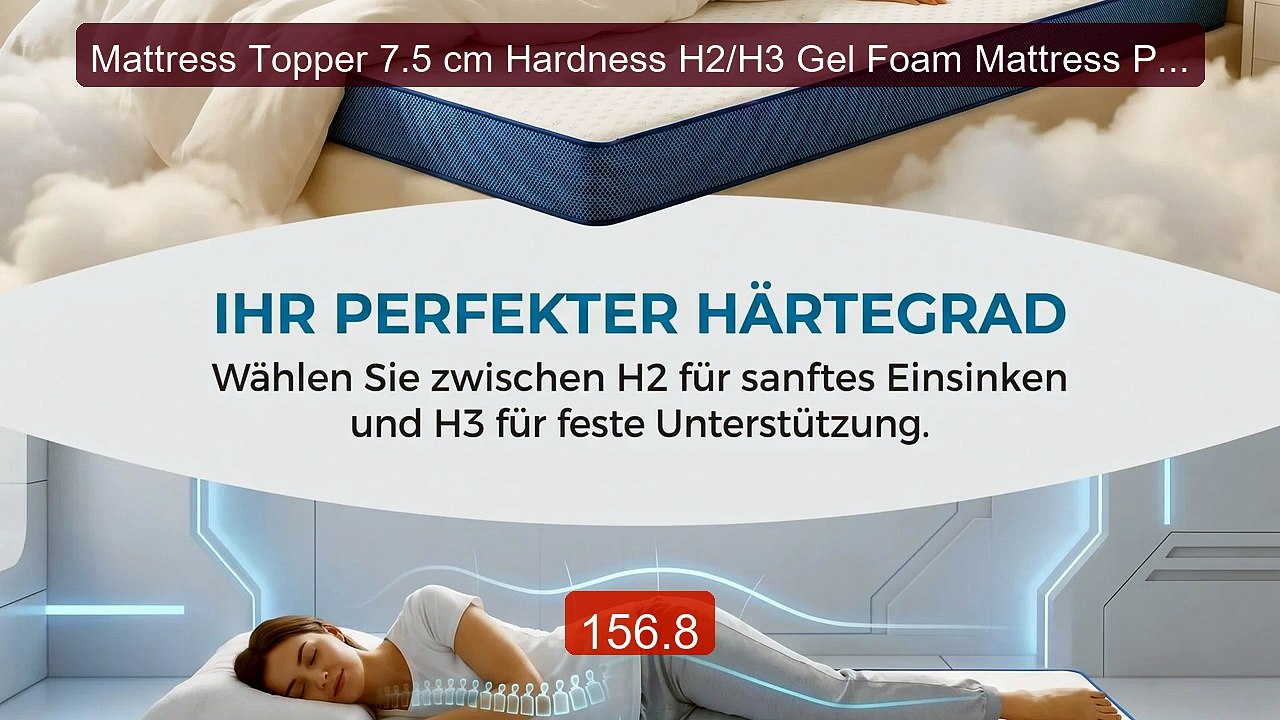 Mattress Topper 7.5 cm Hardness H2/H3 Gel Foam...