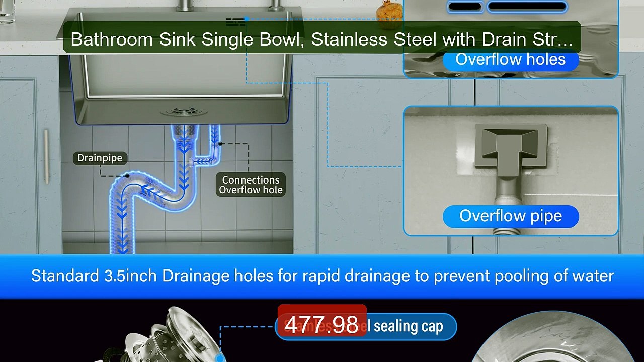 Bathroom Sink Single Bowl, Stainless Steel with...