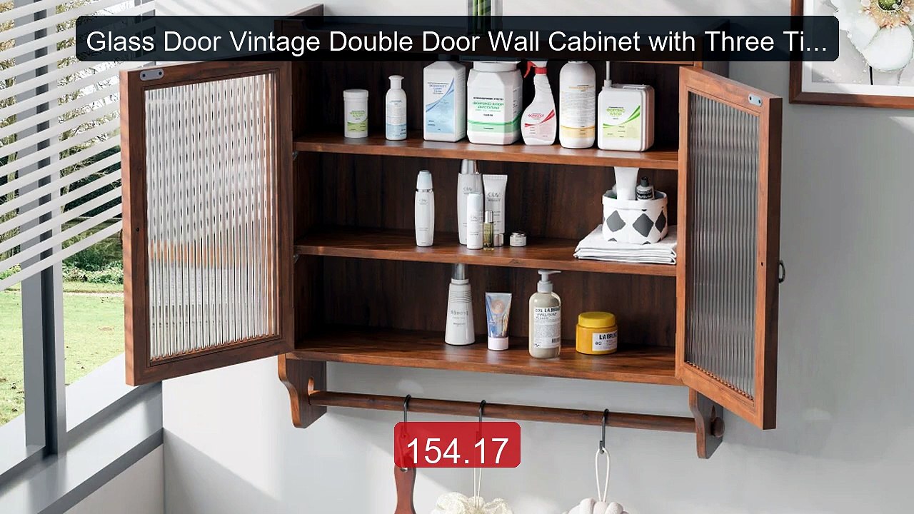 Glass Door Vintage Double Door Wall Cabinet with Three Tiers ... -- Amazing Value 2026 | Must Have!