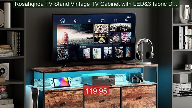 Rosahqnda TV Stand Vintage TV Cabinet with LED&3 fabric Drawer... Hot Deal 2026 | Limited Offer!
