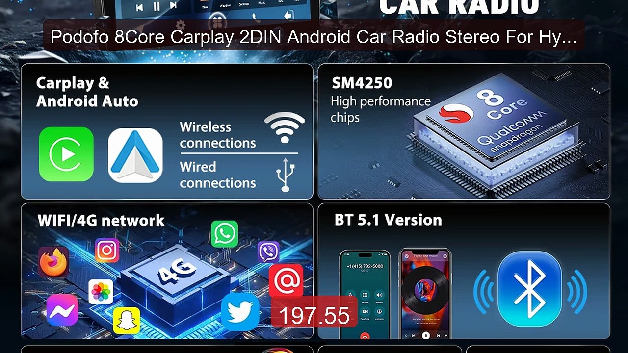Podofo 8Core Carplay 2DIN Android Car Radio Stereo For Hyundai... -- Best Buy 2026 | Great Quality!