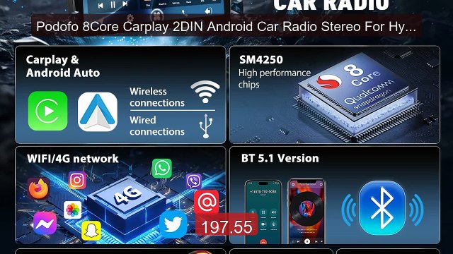 Podofo 8Core Carplay 2DIN Android Car Radio Stereo For Hyundai... Best Buy 2026 | Great Quality!