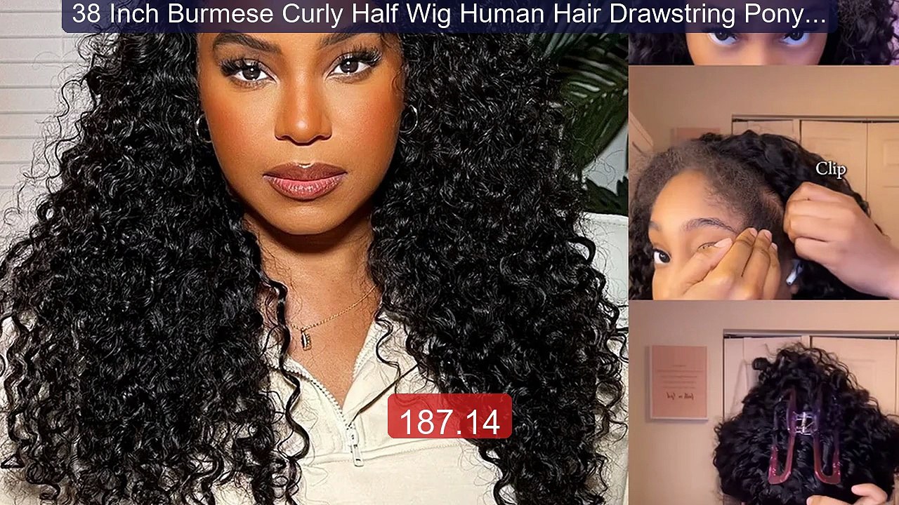 38 Inch Burmese Curly Half Wig Human Hair Drawstring Ponyta... -- Top Pick 2026 | Unbeatable Price!