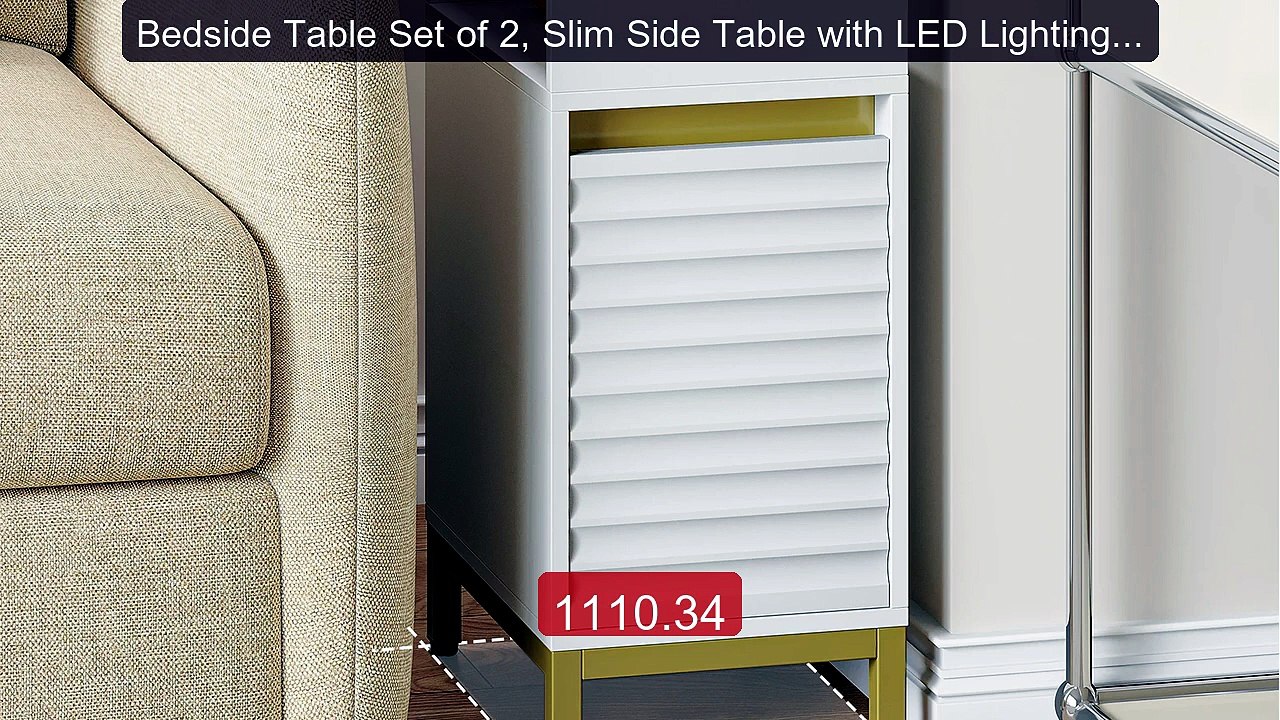 Bedside Table Set of 2, Slim Side Table with LED Lighting, 1 ... -- Amazing Value 2026 | Must Have!