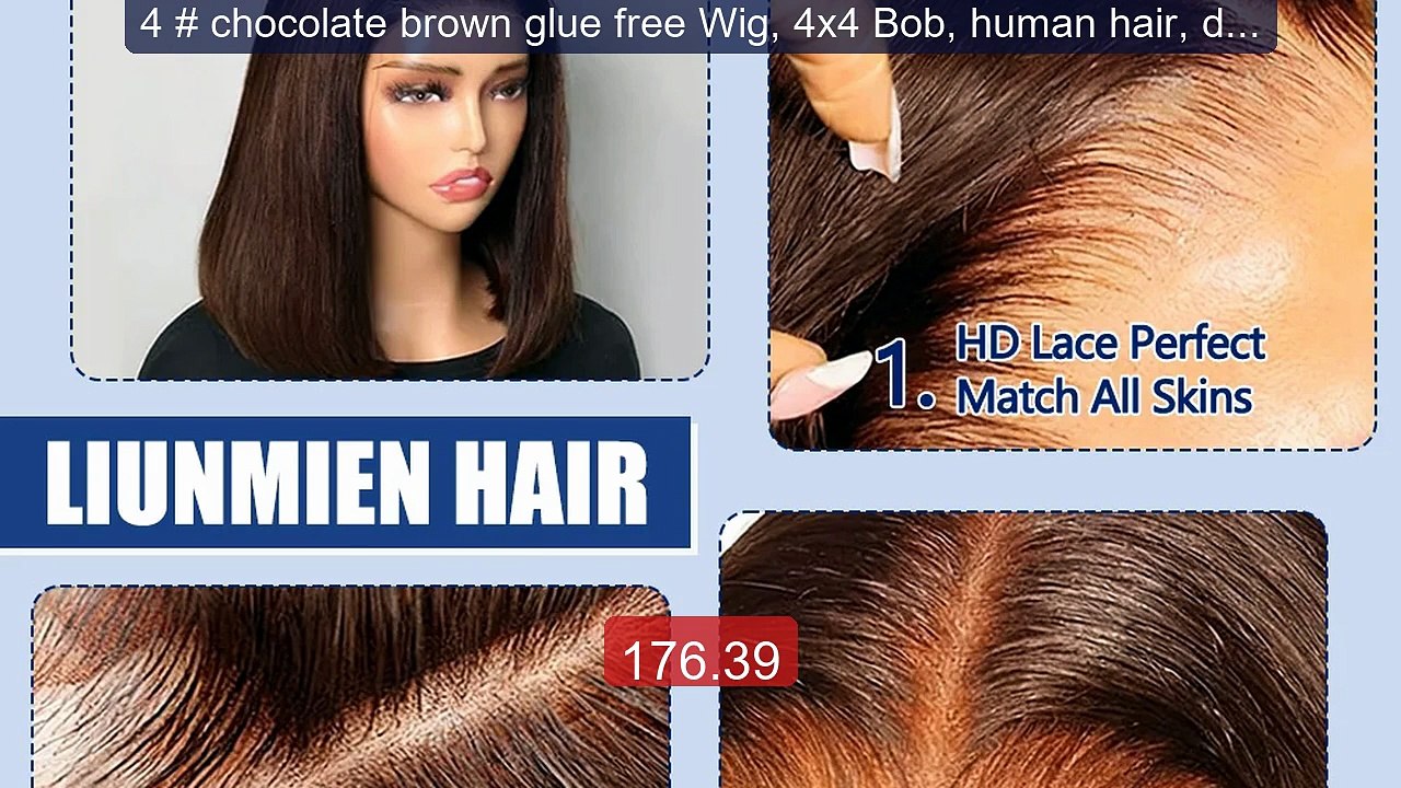 4 # chocolate brown glue free Wig, 4x4 Bob, human hair, density, 10... -- Top Rated 2026 | Buy Now!