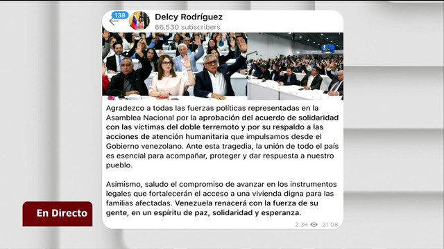 Presidenta Delcy Rodríguez exalta el respaldo del Parlamento a los afectados por los terremotos