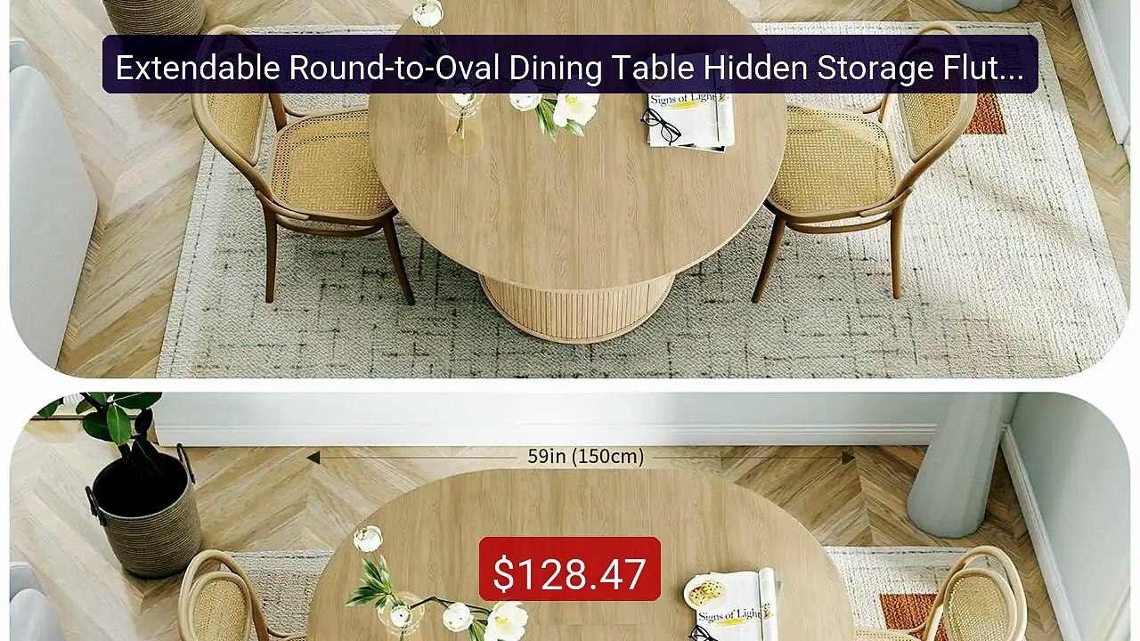 Extendable Round-to-Oval Dining Table Hidden Storage Fluted Sl... -- Best Buy 2026 | Great Quality!