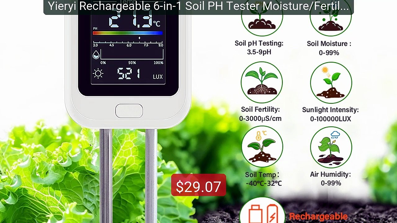 Yieryi Rechargeable 6-in-1 Soil PH Tester Moisture/Fertilit... -- Top Pick 2026 | Unbeatable Price!