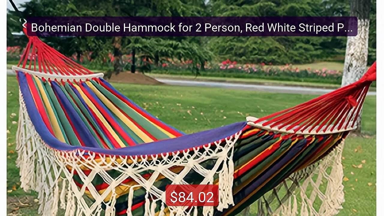 Bohemian Double Hammock for 2 Person, Red White Striped Pattern wit... -- Top Rated 2026 | Buy Now!
