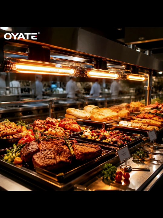 OYATE Quartz Infrared Heat Tube Commercial Kitchen Food Warming Lamp 118mm 300w 500w For Restaurant Buffet Station
