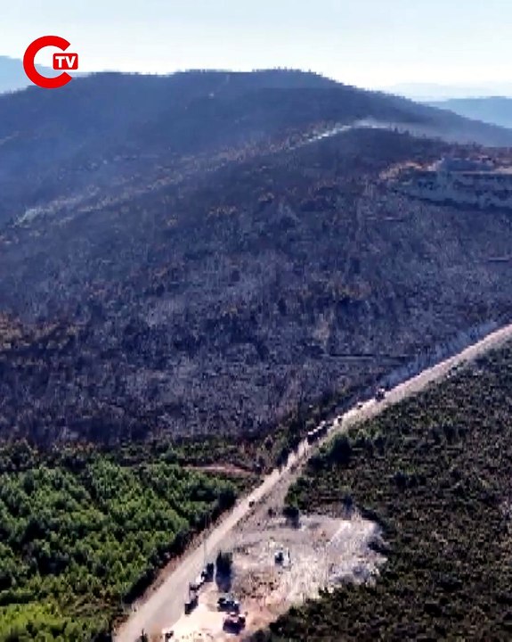 Milas'taki orman yangınında yanan alanlar dronla görüntülendi