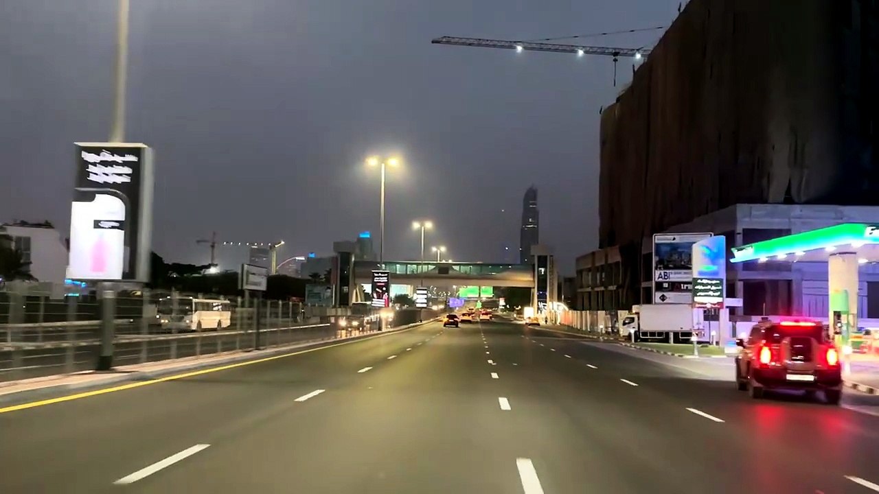 Beautiful Night Of Dubai City Drive in Downtown UAE