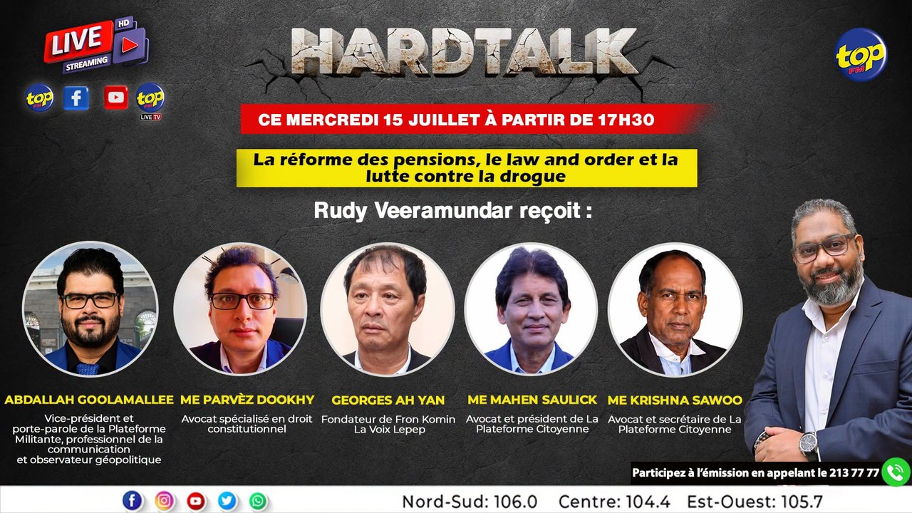 Hard Talk : u programme : La réforme des pensions, le law and order et la lutte contre la drogue.