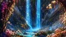 Twin Waterfalls Beneath a Giant Golden Moon | Cinematic Fantasy | 4K Dreamscape