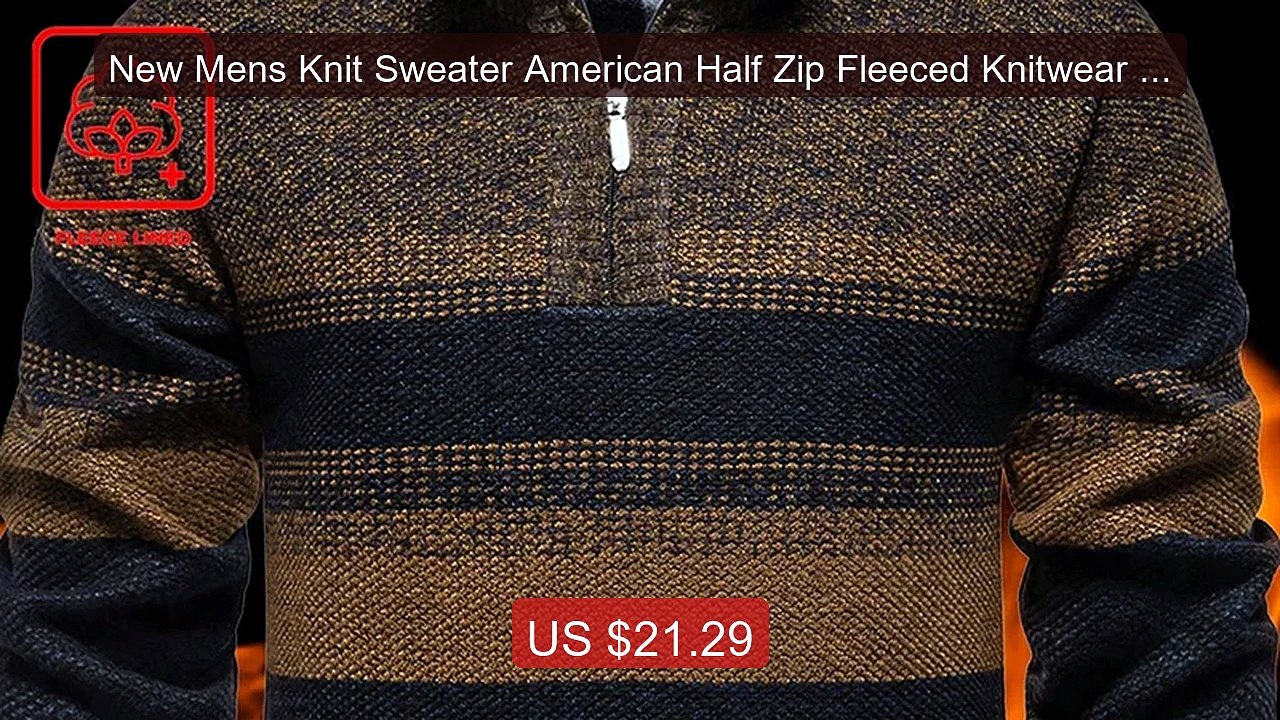New Mens Knit Sweater American Half Zip Fleeced...