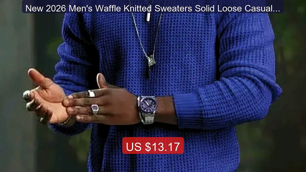 New 2026 Men's Waffle Knitted Sweaters Solid Loose Casual O-ne... -- Best Buy 2026 | Great Quality!