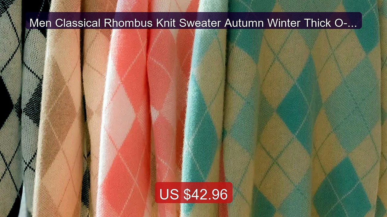 Men Classical Rhombus Knit Sweater Autumn Winter Thick O-neck Long... -- Best Deal 2026 | Shop Now!