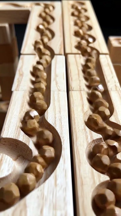Beads Cascading Through Wooden Maze | Relaxing Marble Run ASMR 🟡