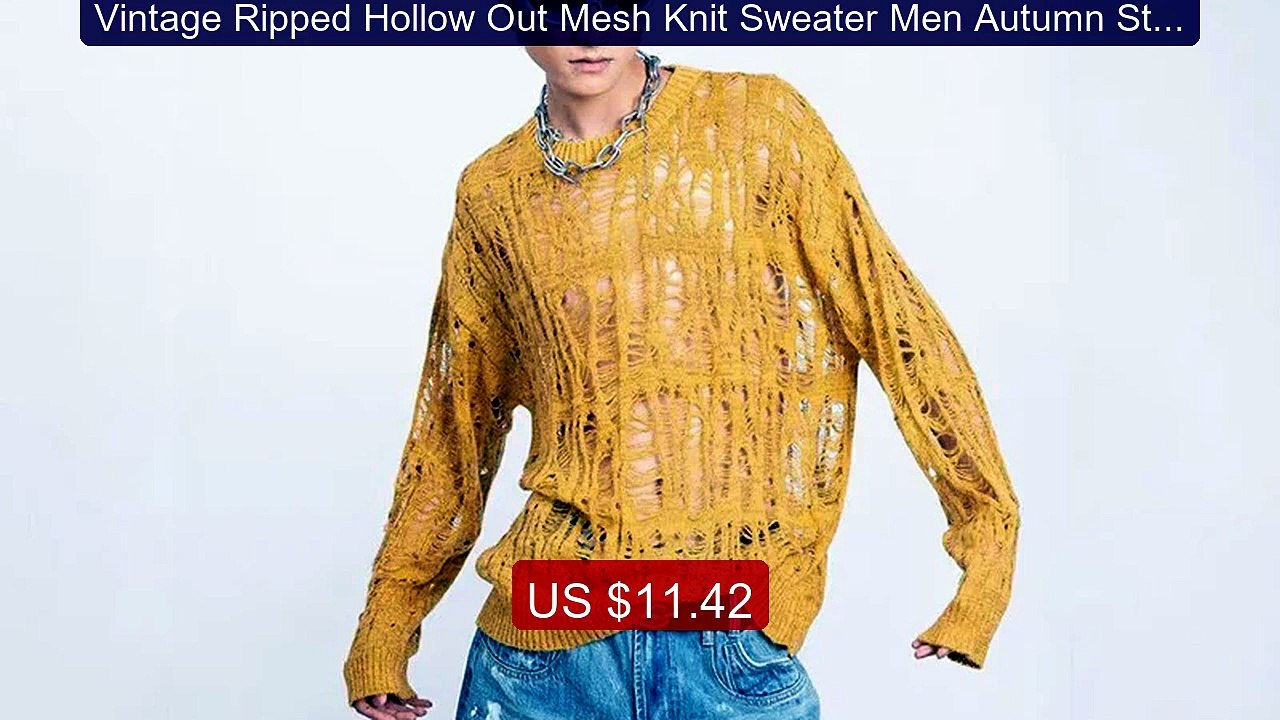 Vintage Ripped Hollow Out Mesh Knit Sweater Men Autumn Street... -- Amazing Value 2026 | Must Have!