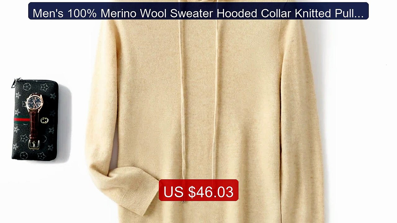 Men's 100% Merino Wool Sweater Hooded Collar Knitted Pullover Cashm... -- Top Rated 2026 | Buy Now!
