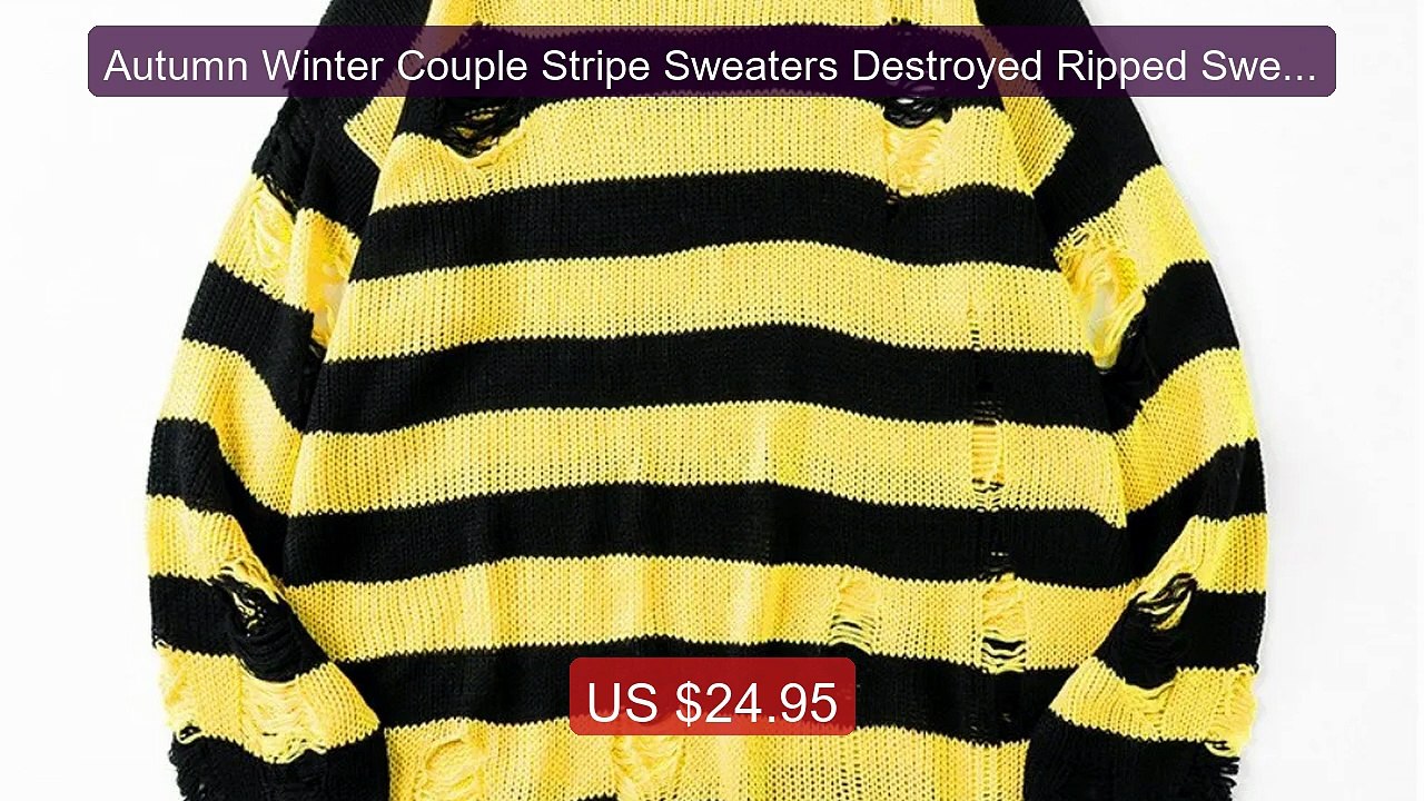 Autumn Winter Couple Stripe Sweaters Destroyed Ripped Sweater ... -- Hot Deal 2026 | Limited Offer!