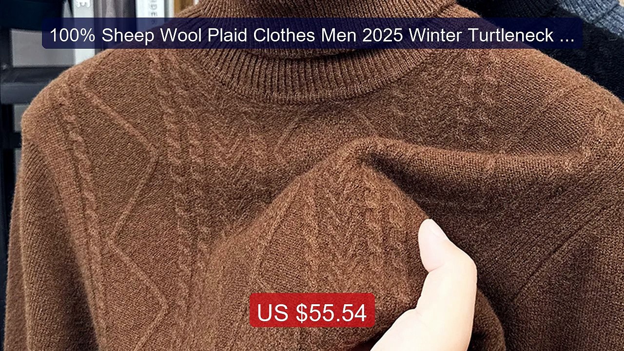 100% Sheep Wool Plaid Clothes Men 2025 Winter Turtleneck Thick... -- Hot Deal 2026 | Limited Offer!