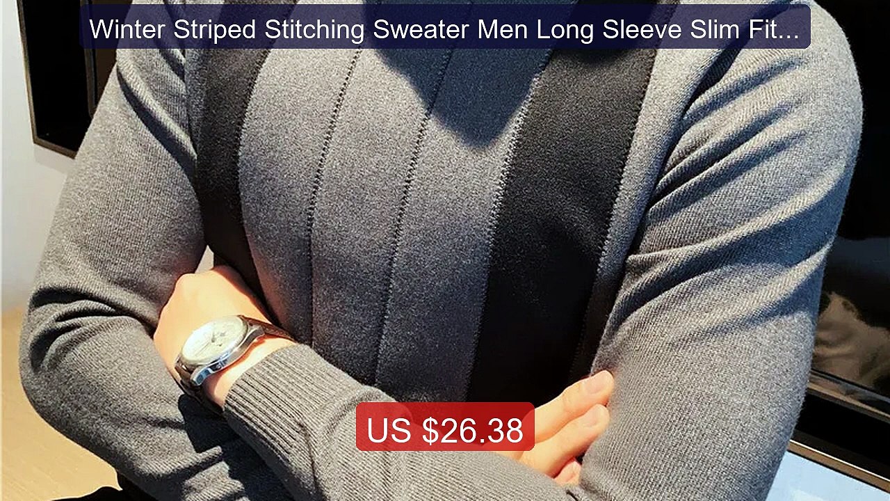 Winter Striped Stitching Sweater Men Long Sleeve Slim Fit Fake Two ... -- Top Rated 2026 | Buy Now!