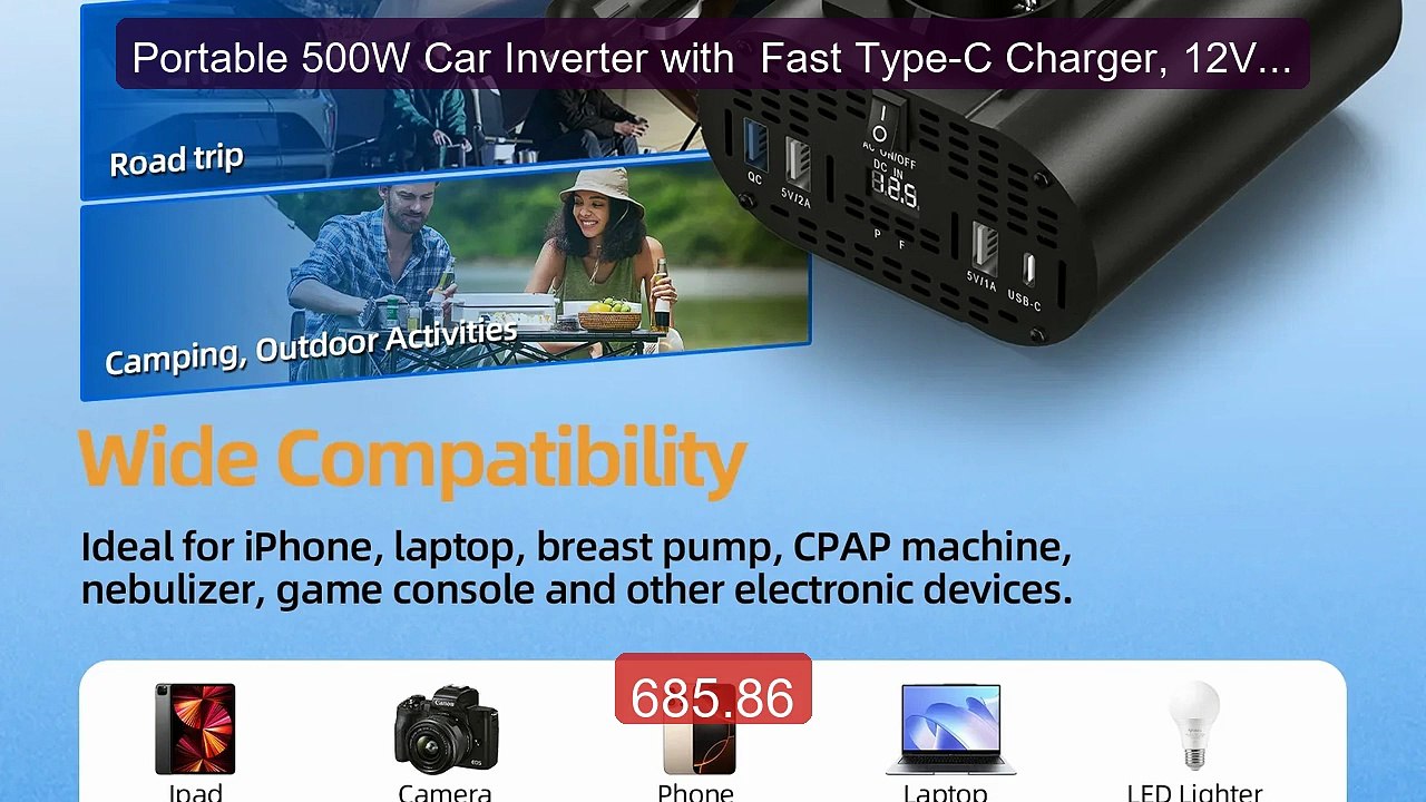 Portable 500W Car Inverter with  Fast Type-C Charger, 12V to 220V ... -- Best Deal 2026 | Shop Now!