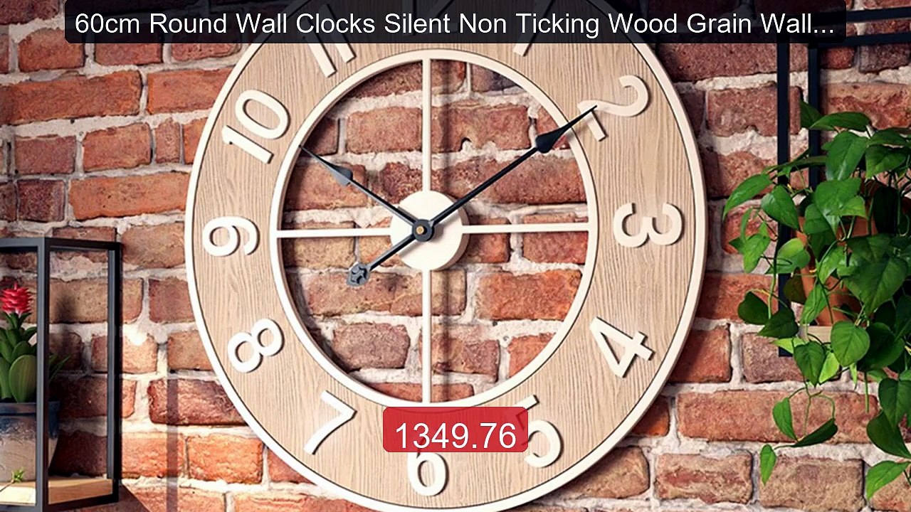 60cm Round Wall Clocks Silent Non Ticking Wood...