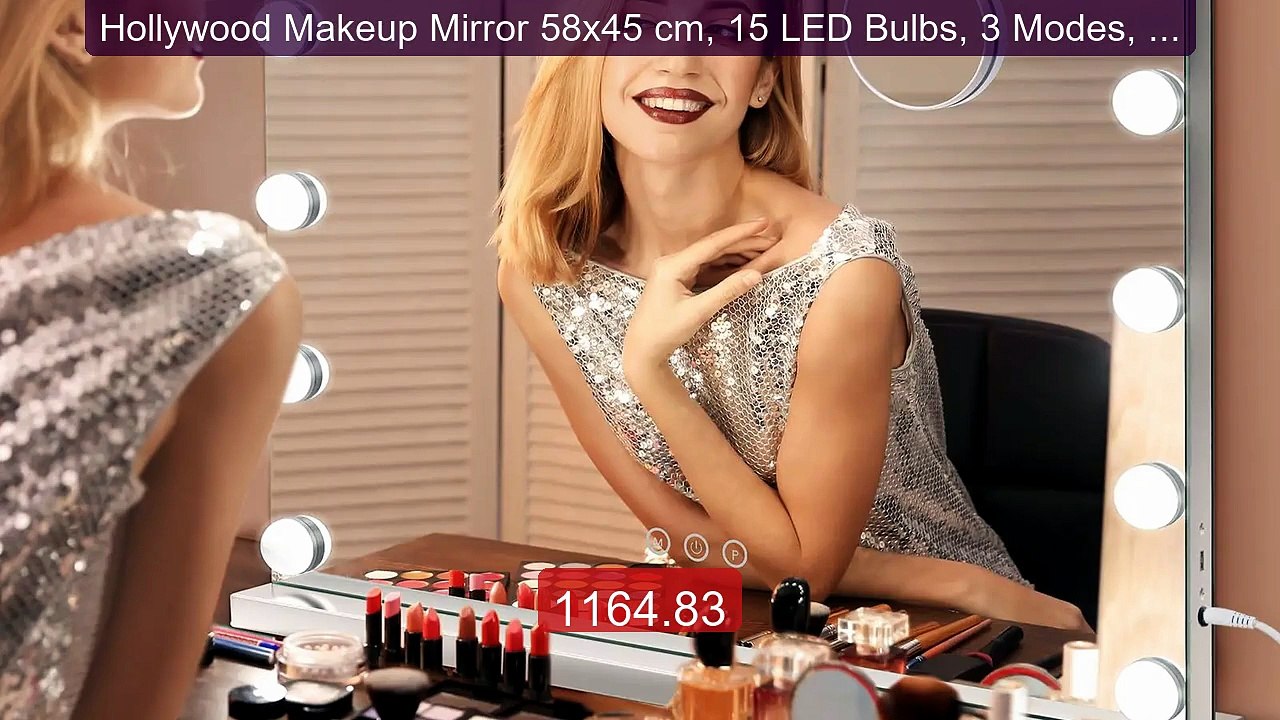 Hollywood Makeup Mirror 58x45 cm, 15 LED Bulbs, 3 Modes, Adjus... -- Hot Deal 2026 | Limited Offer!