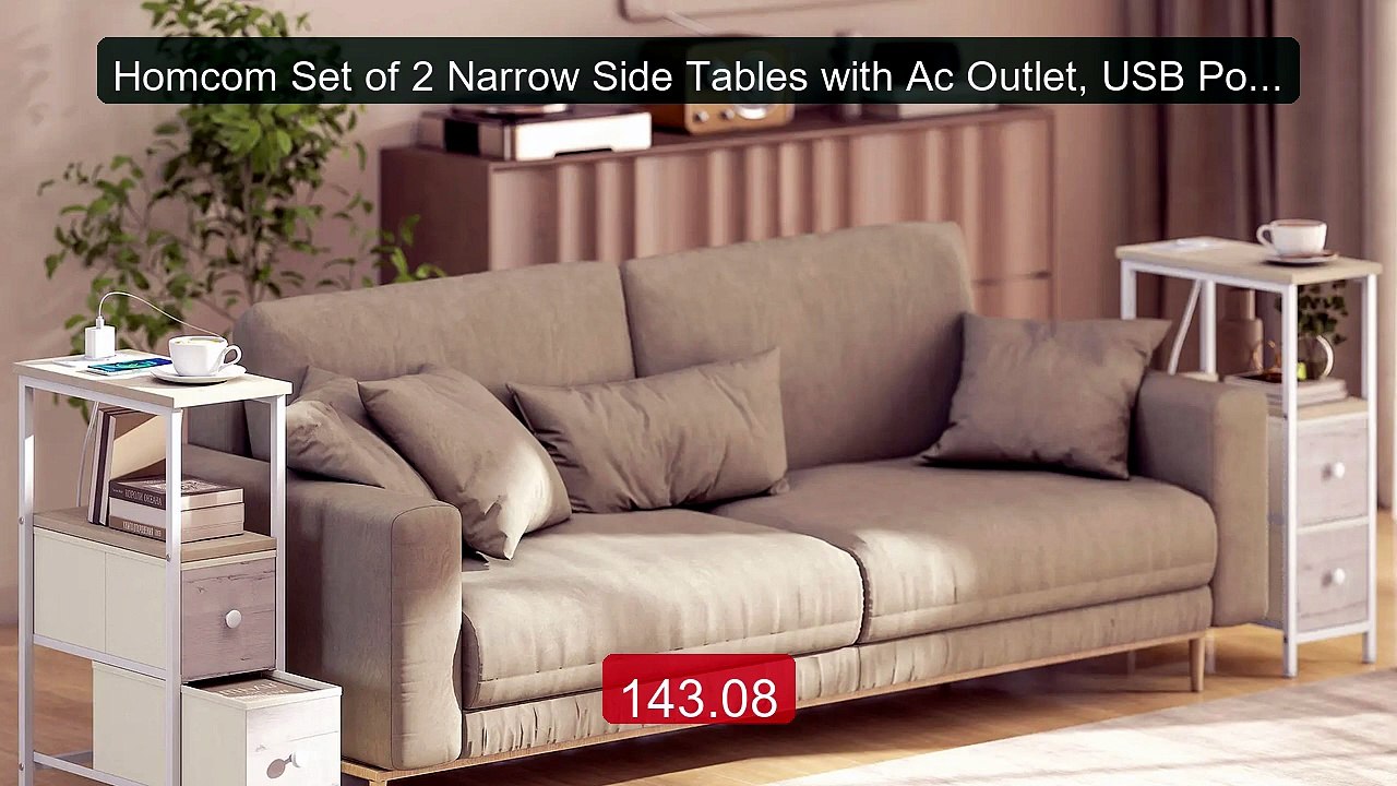 Homcom Set of 2 Narrow Side Tables with Ac Outlet, USB Port, Usb-C... -- Best Deal 2026 | Shop Now!
