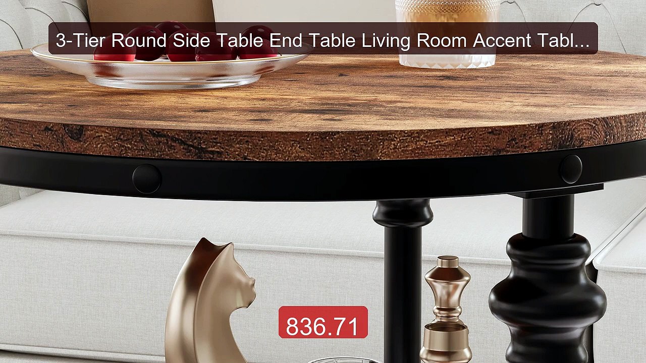 3-Tier Round Side Table End Table Living Room A...