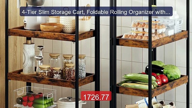 4-Tier Slim Storage Cart, Foldable Rolling Organizer with Wood... Best Buy 2026 | Great Quality!