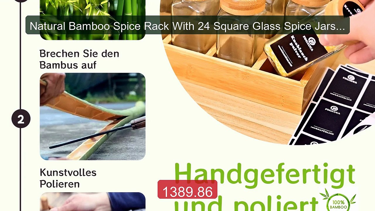 Natural Bamboo Spice Rack With 24 Square Glass Spice Jars And ... -- Best Buy 2026 | Great Quality!