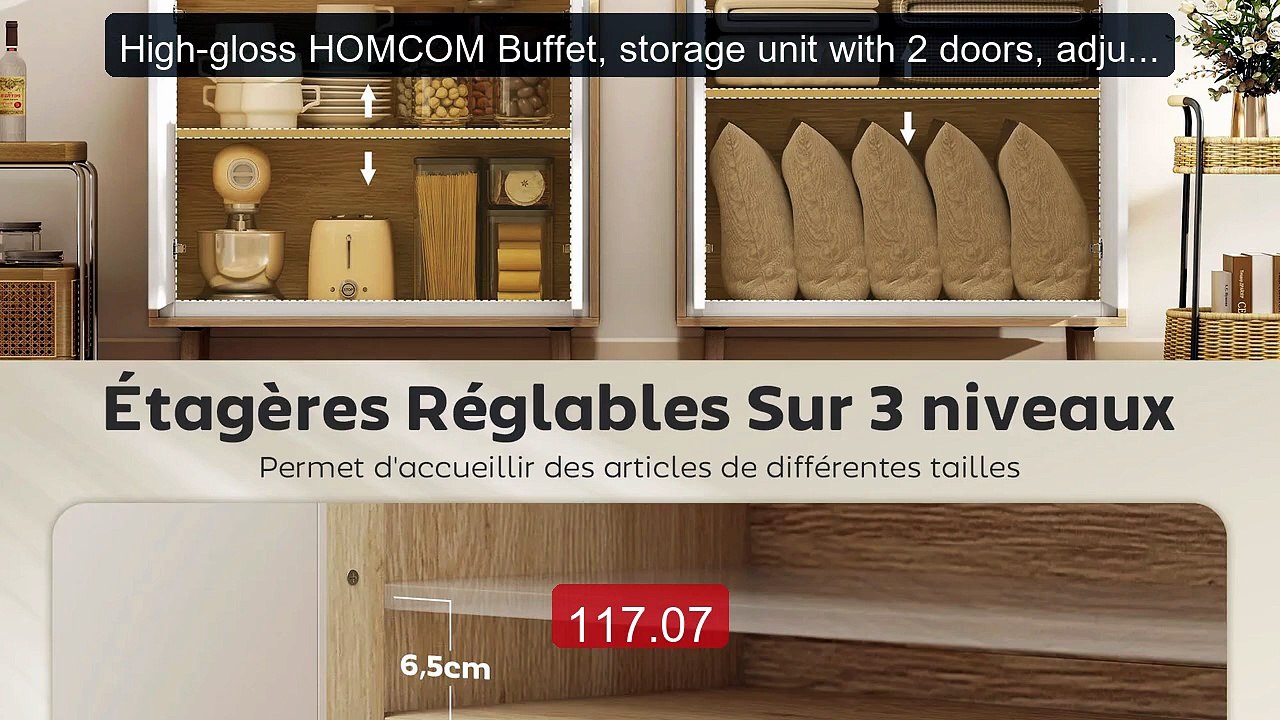 High-gloss HOMCOM Buffet, storage unit with 2 doors, adjustabl... -- Hot Deal 2026 | Limited Offer!