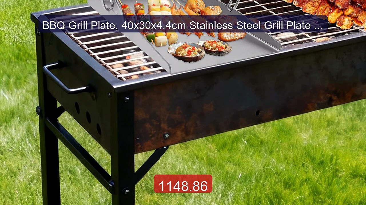 BBQ Grill Plate, 40x30x4.4cm Stainless Steel Gr...