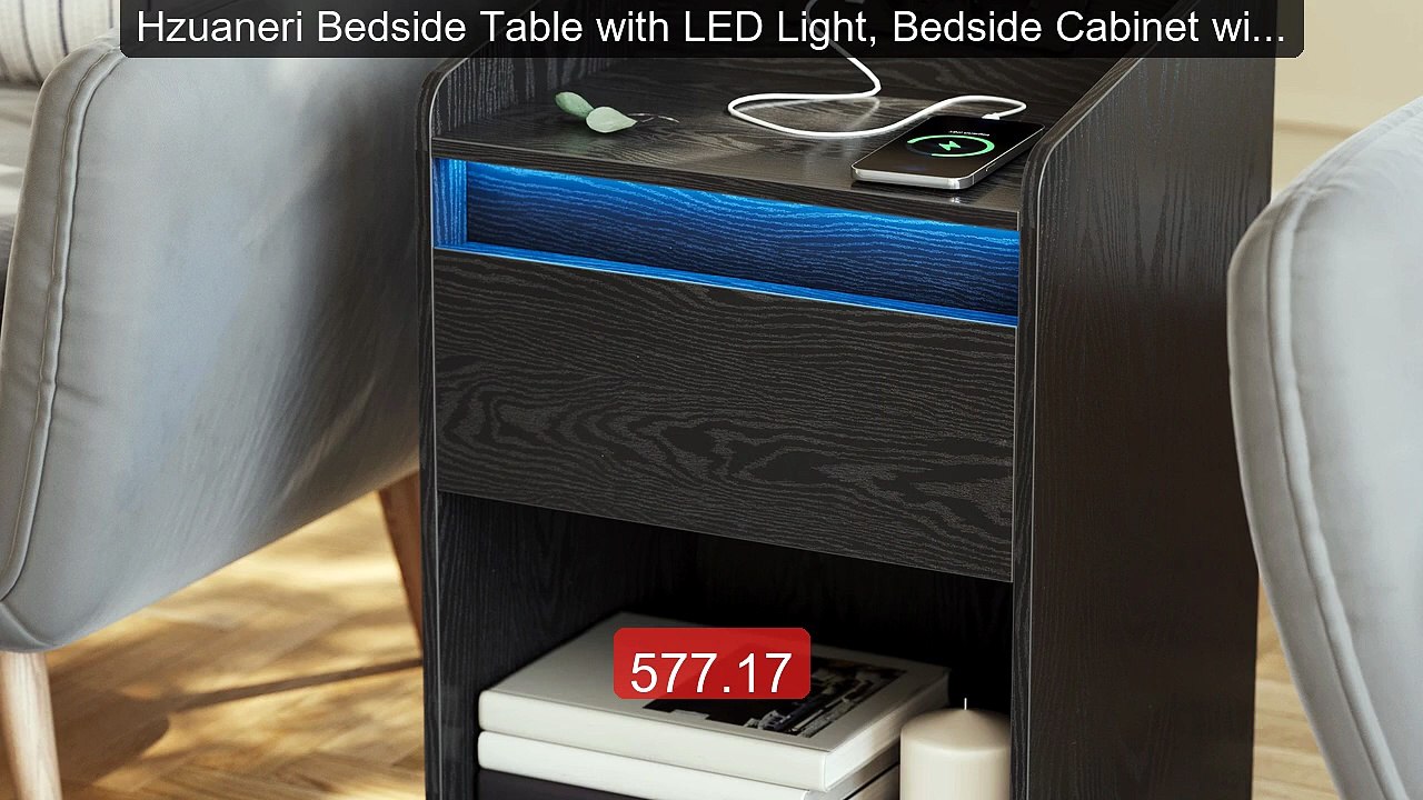 Hzuaneri Bedside Table with LED Light, Bedside Cabinet with Chargi... -- Best Deal 2026 | Shop Now!