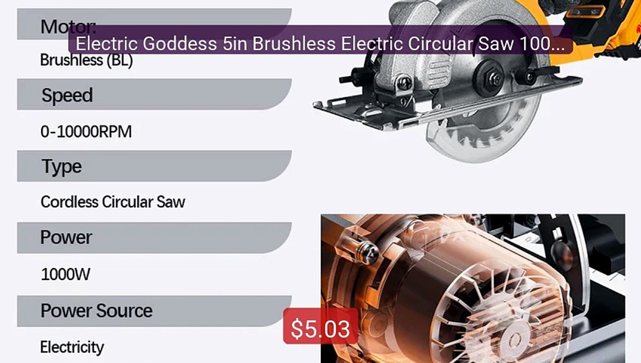 Electric Goddess 5in Brushless Electric Circular Saw ﻿1000W Handhel... -- Top Rated 2026 | Buy Now!