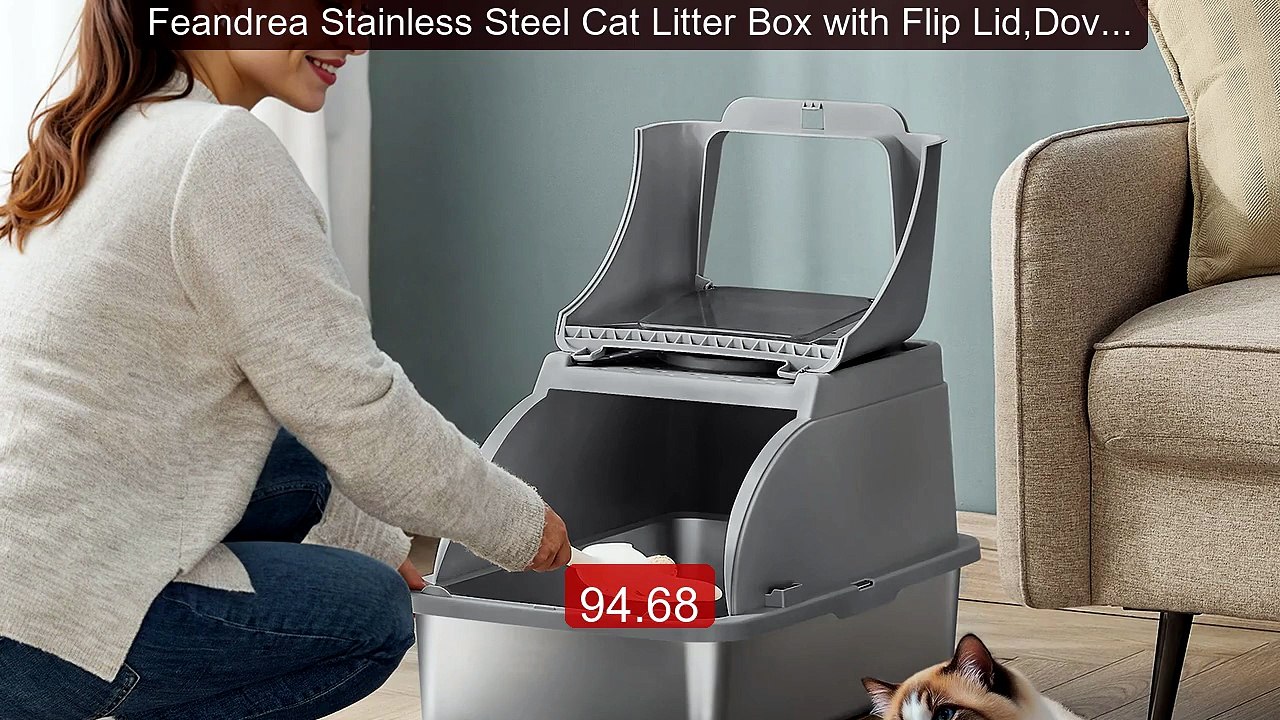 Feandrea Stainless Steel Cat Litter Box with Flip Lid,Dove ... -- Top Pick 2026 | Unbeatable Price!