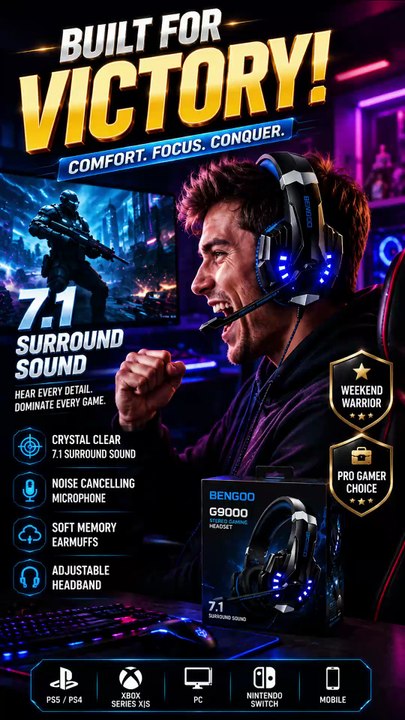 BENGOO G9000 Gaming Headset | 7.1 Surround Sound Headphones with Noise Cancelling Mic