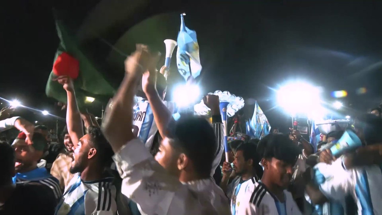 Fans in Bangladesh celebrate Argentina's win over England in World Cup semi-finals