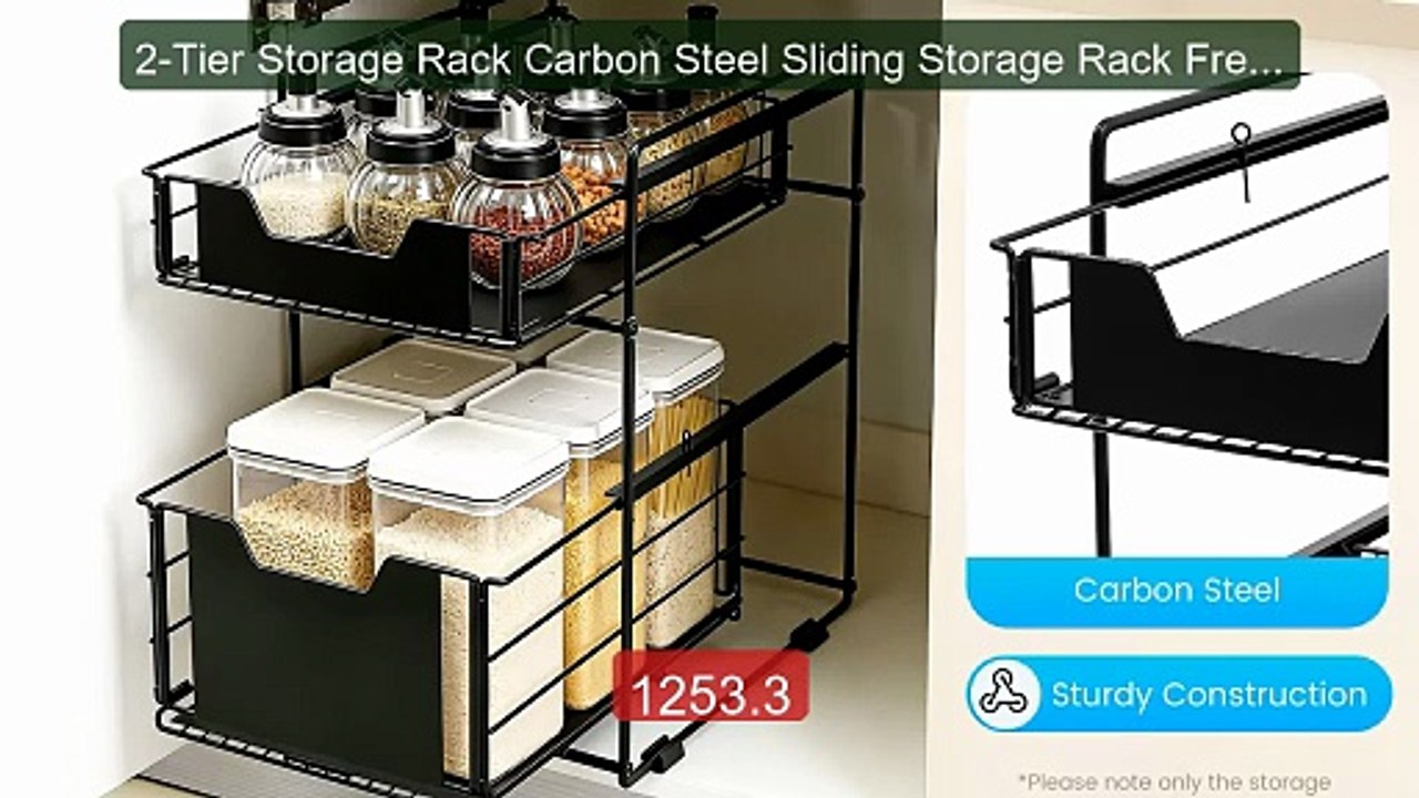2-Tier Storage Rack Carbon Steel Sliding Storag...