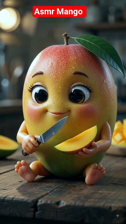 🥭 Magical Mango ASMR Eating | Realistic AI Fruit Character | Relaxing Sounds