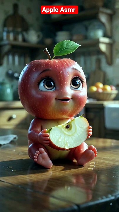 Cute Apple Character ASMR Eating | Ultra Realistic AI Fruit Animation