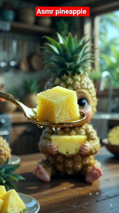 Cute Pineapple Character Eating ASMR | Ultra Realistic AI Fruit Video