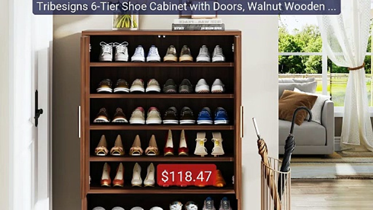 Tribesigns 6-Tier Shoe Cabinet with Doors, Walnut Wooden Shoe Stora... -- Top Rated 2026 | Buy Now!