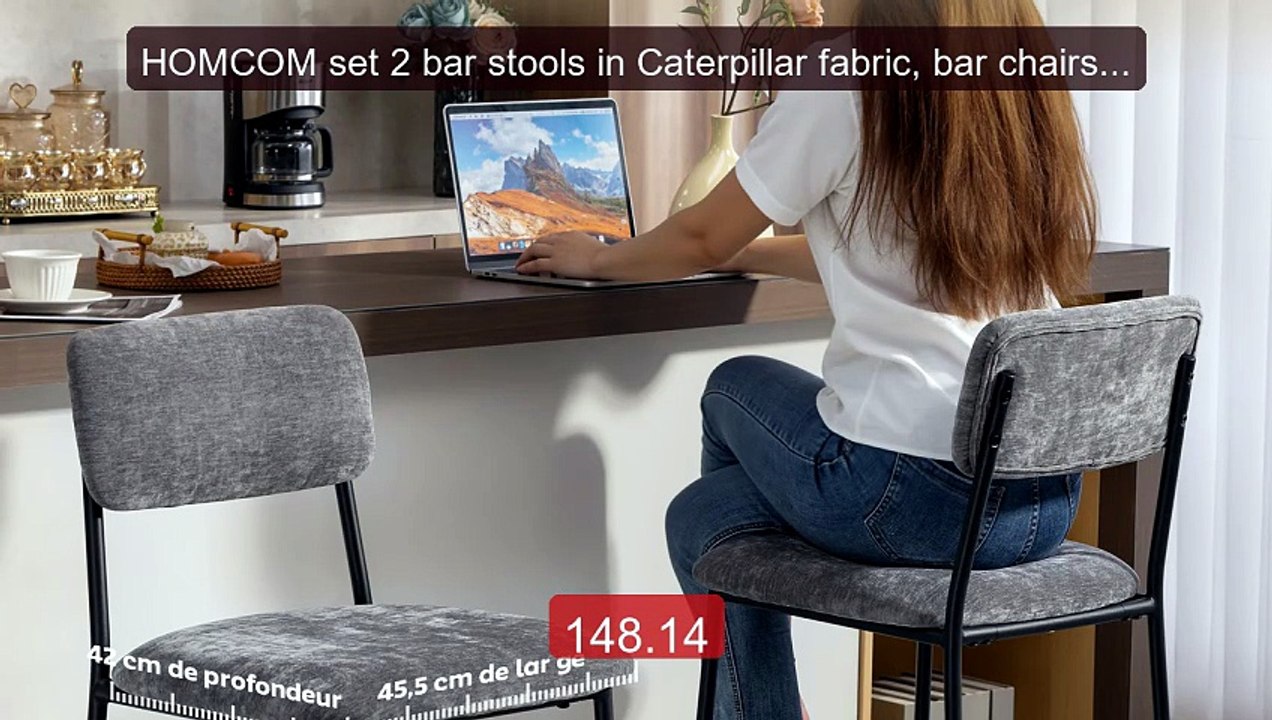 HOMCOM set 2 bar stools in Caterpillar fabric, bar chairs padd... -- Best Buy 2026 | Great Quality!