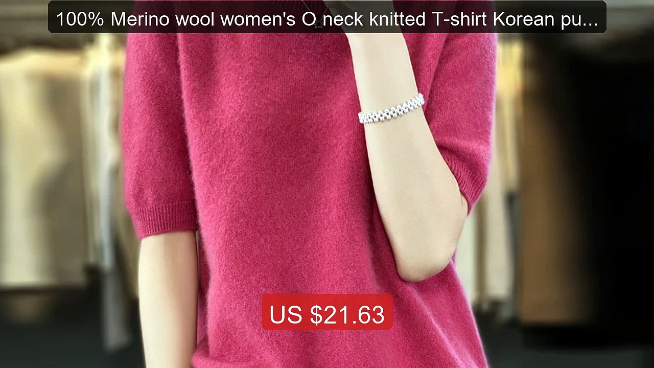 100% Merino wool women's O neck knitted T-shirt Korean pullover sho... -- Top Rated 2026 | Buy Now!