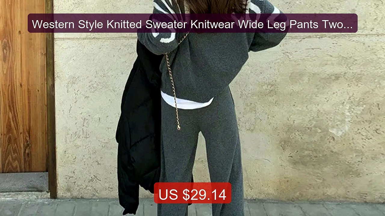 Western Style Knitted Sweater Knitwear Wide Leg Pants Two-Piec... -- Hot Deal 2026 | Limited Offer!